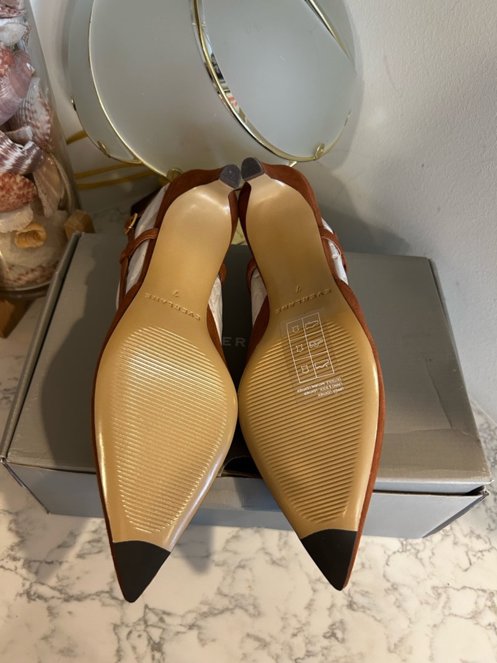 NWT Everlane The Studio Slingback Heel Brown Sand Kitten Heel Size 7 - Picture 5 of 8
